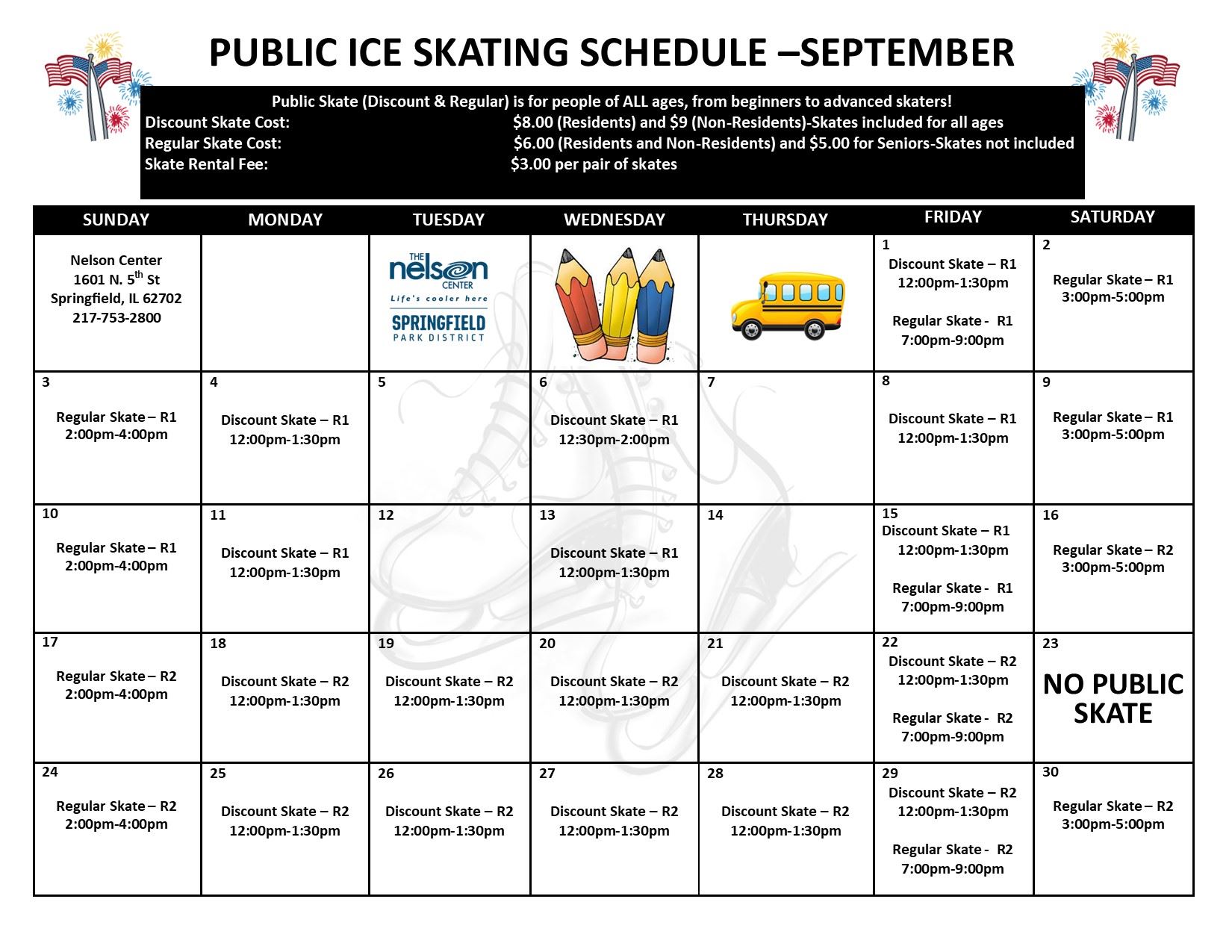 September 2023 FPublic Skate Schedule